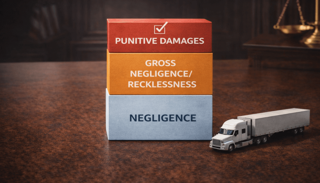 A stack of building blocks showing that proving gross negligence or recklessness is required to win punitive damages in a truck accident claim.